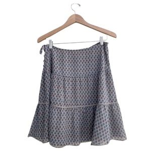 Free People Vintage Boho Red Blue Taupe Prairie Patterned Mid-Length Skirt SZ 7